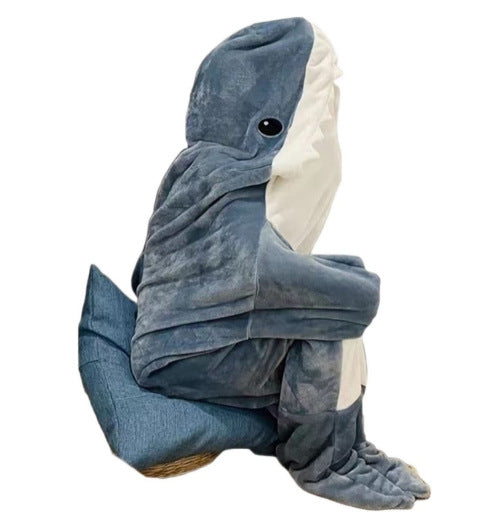 Shark Blanket Adults Flannel Hoodie Sleeping Bag Wearable Loose One Piece Pajamas