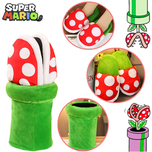 Super Mario Piranha Plants Plush Funny Slippers Loafer with Pipe Pot Holder