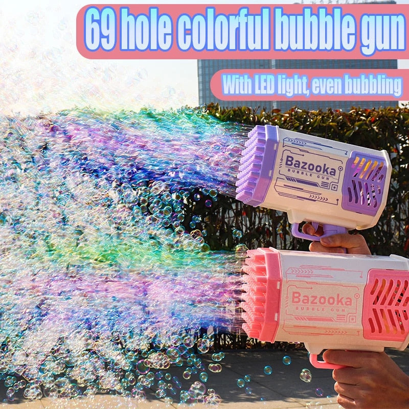 69 Holes Electric Bubble Gun Rocket Soap Bubbles Machine Gun