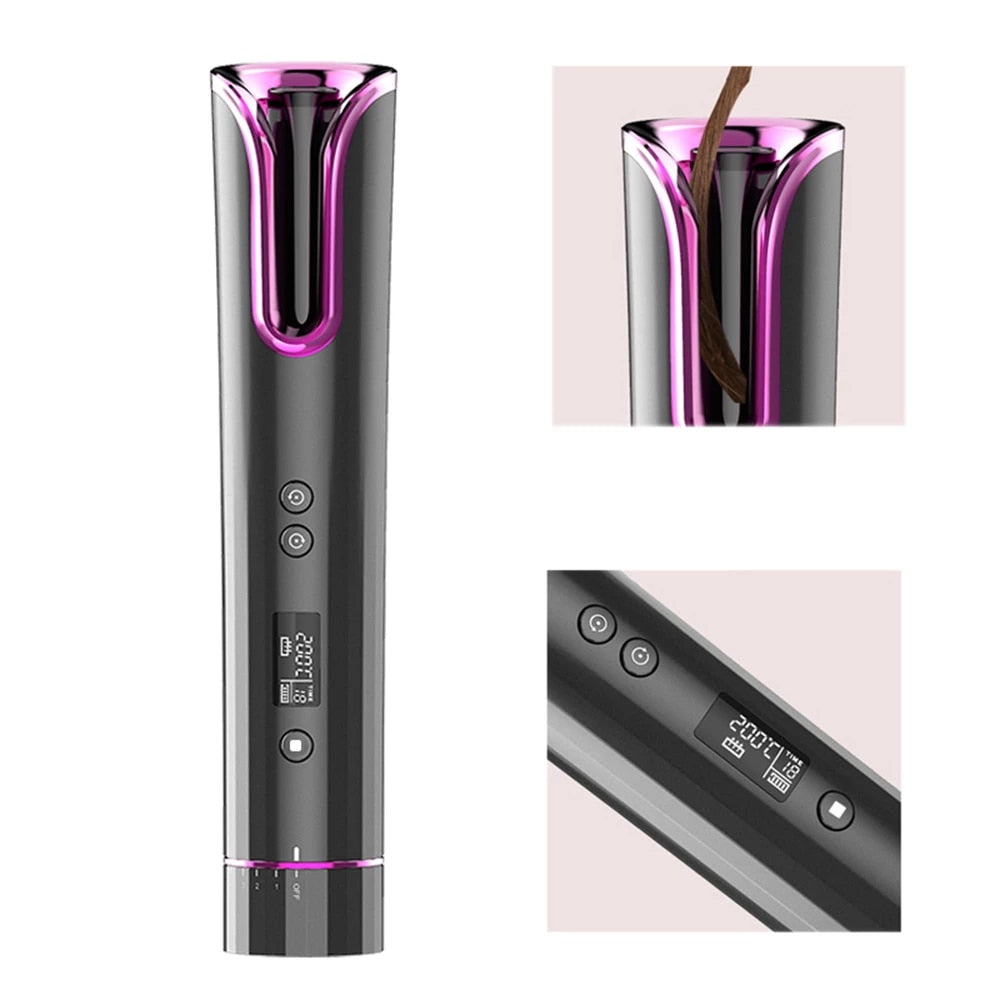 USB Rechargeable Wireless Auto Rotate Hair Curler Ceramic Spinning Automatic Roller Portable Styling Tools