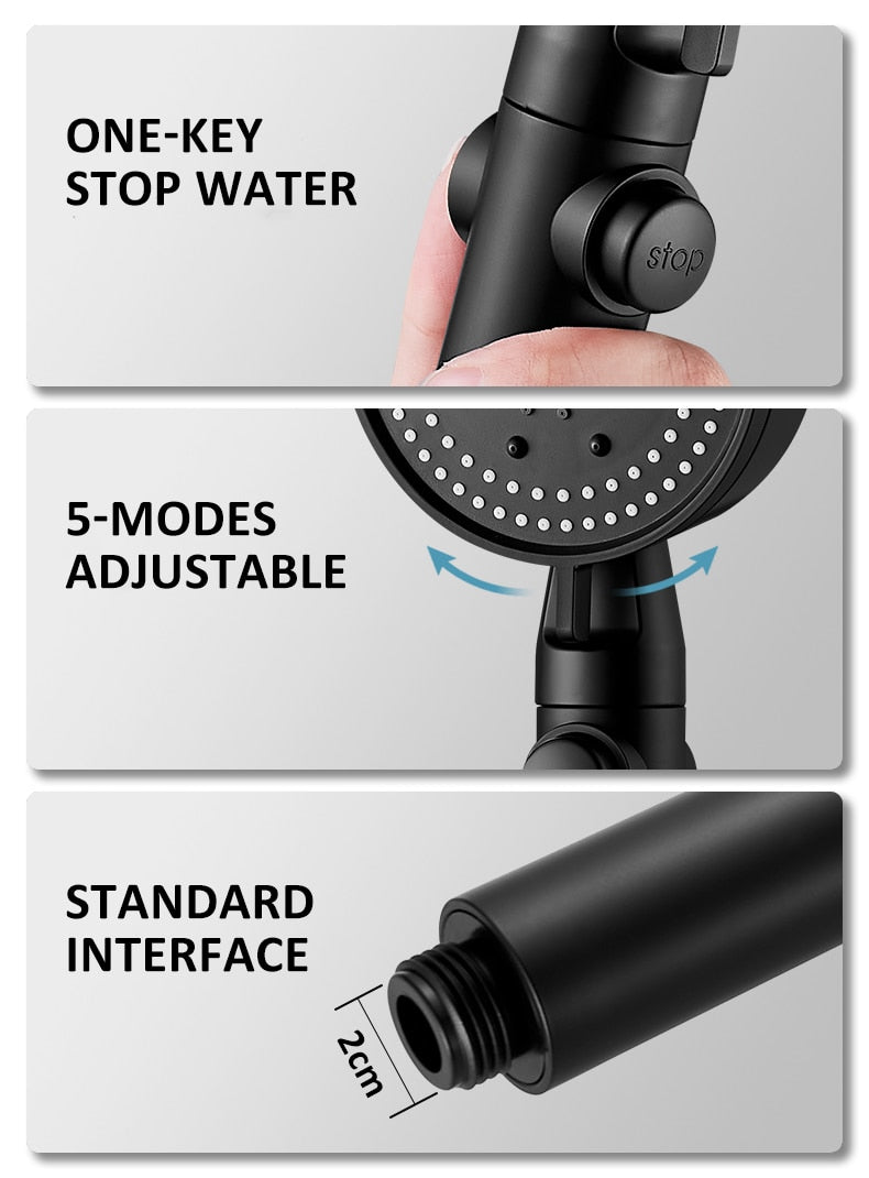 High Pressure Shower Head with 5 Spray Mode