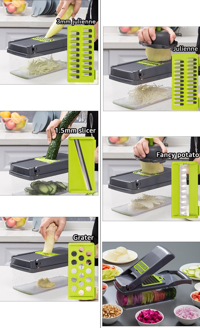 9in1 Multi-functional Vegetable Cutter Potato Slicer Carrot Grater Kitchen Accessories Gadgets Steel Blade Kitchen Tool