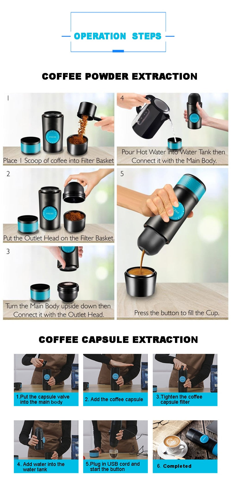 Mini Outdoor Portable Coffee Machine Electric USB Hot and Cold Extraction Coffee Powder Capsule Coffee Machine