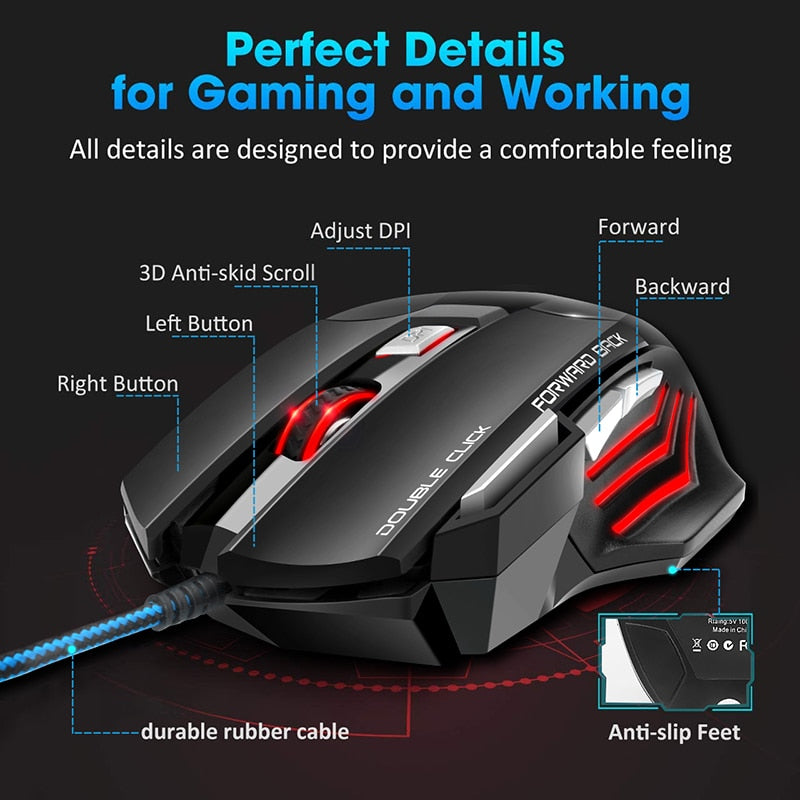 Wired Gaming Mouse RGB Silent Mouse 5500 DPI Ergonomic Mouse With LED Backlight