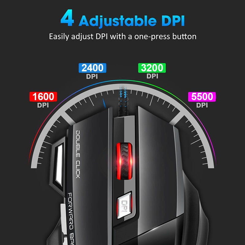 Wired Gaming Mouse RGB Silent Mouse 5500 DPI Ergonomic Mouse With LED Backlight