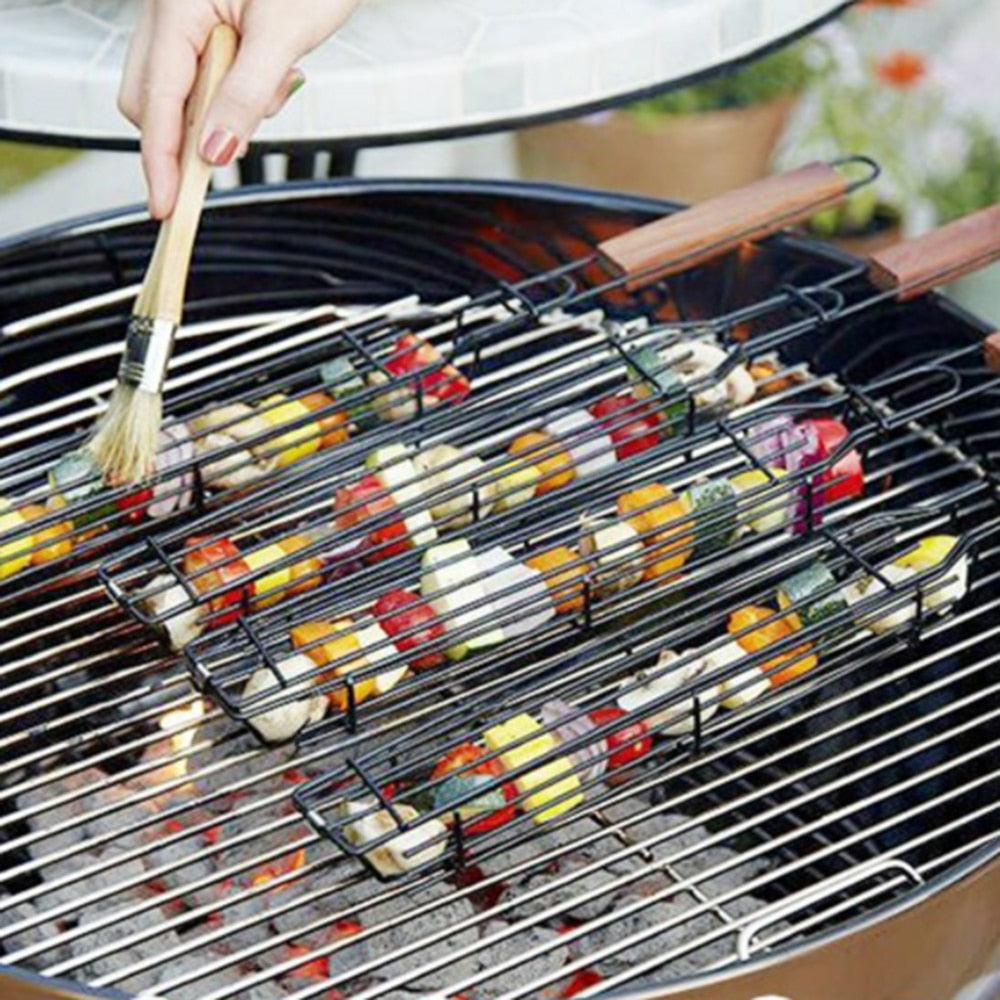 Stainless Steel Barbecue Cage Meat and Vegetable Barbecue Net Outdoor Household Barbecue Clip