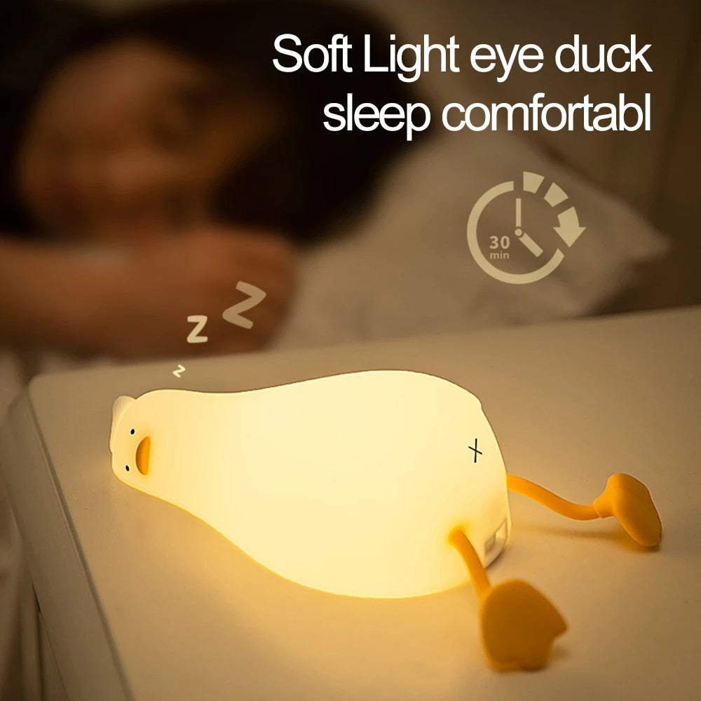 LED Lying Flat Duck Silicone Night Light USB Charging Bedside with Sleep Night Light Pat Dimming Atmosphere Table Lamp