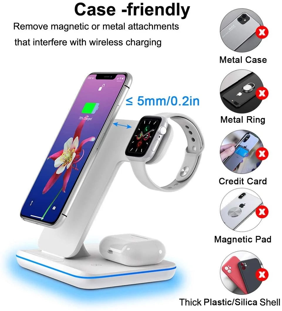 Three-in-one Wireless Charger 15W Fast Charging Vertical Stand