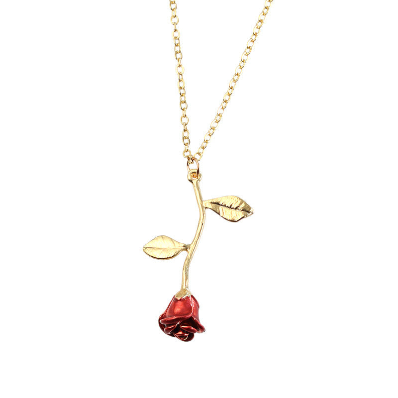 Dropping Red Rose Pendant Necklace