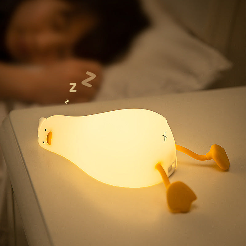 LED Lying Flat Duck Silicone Night Light USB Charging Bedside with Sleep Night Light Pat Dimming Atmosphere Table Lamp