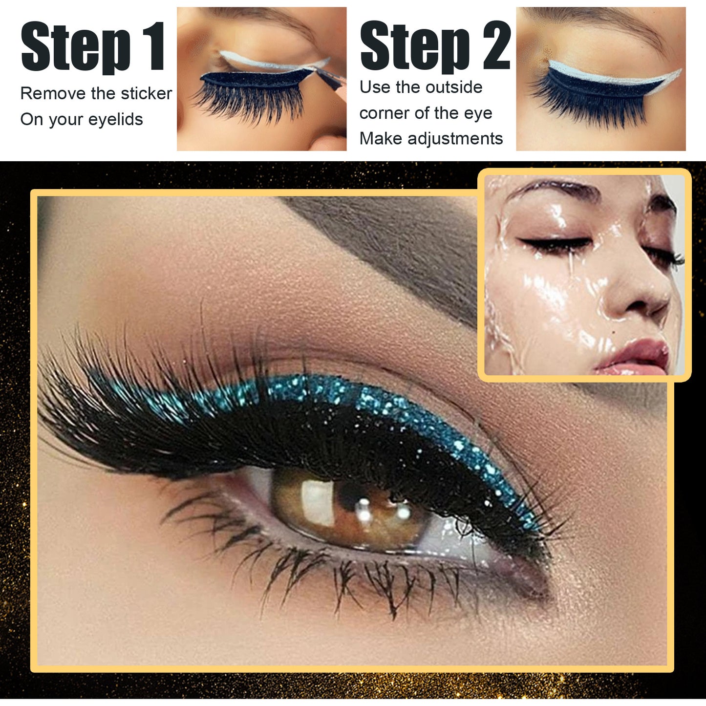 Eyeliner sticker glitter invisible adhesive eyeliner sticker with eyelashes