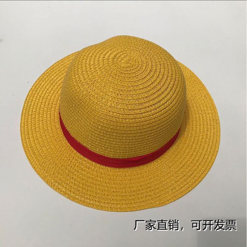 Straw Hat Madeline Hat Cosplay Monkey D Luffy Performance Props Costume Party Yellow Summer Strawhats with String Sun Beach Hats