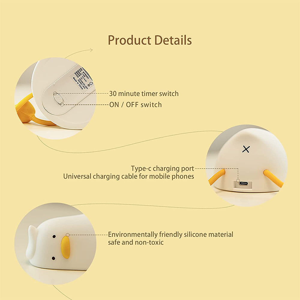 LED Lying Flat Duck Silicone Night Light USB Charging Bedside with Sleep Night Light Pat Dimming Atmosphere Table Lamp